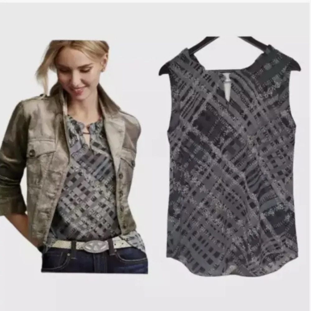 Cabi Trellis Top. Gray Patterned Sleeveless Top - image 1